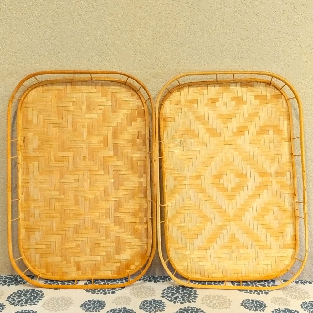Vintage Bamboo Rattan Trays (set of 2)